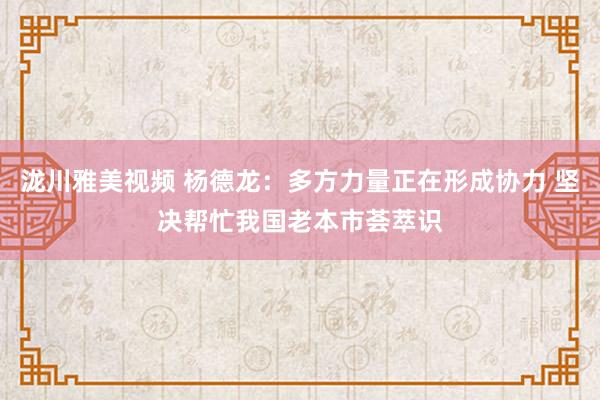 泷川雅美视频 杨德龙：多方力量正在形成协力 坚决帮忙我国老本市荟萃识